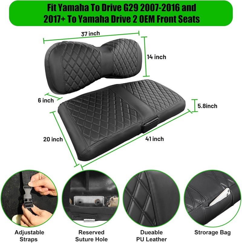 LEAPGOMAX Golf Cart Seat Covers Compatible with Yamaha Drive G29 2007-2016 and 2017+ Drive 2 Carts, Made Thick Premium Marine Leather Custom Diamond Stripe Soft Comfortable/Anti-Scratch/Anti-Fading - Image 5